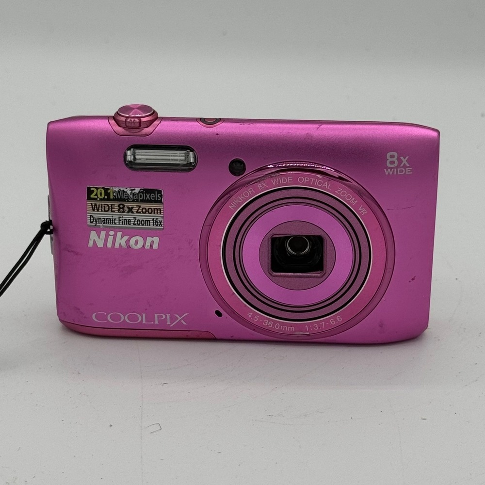 Nikon Coolpix S3600 Digital Camera Pink 20.1MP 8x Optical Zoom VR Compact Tested